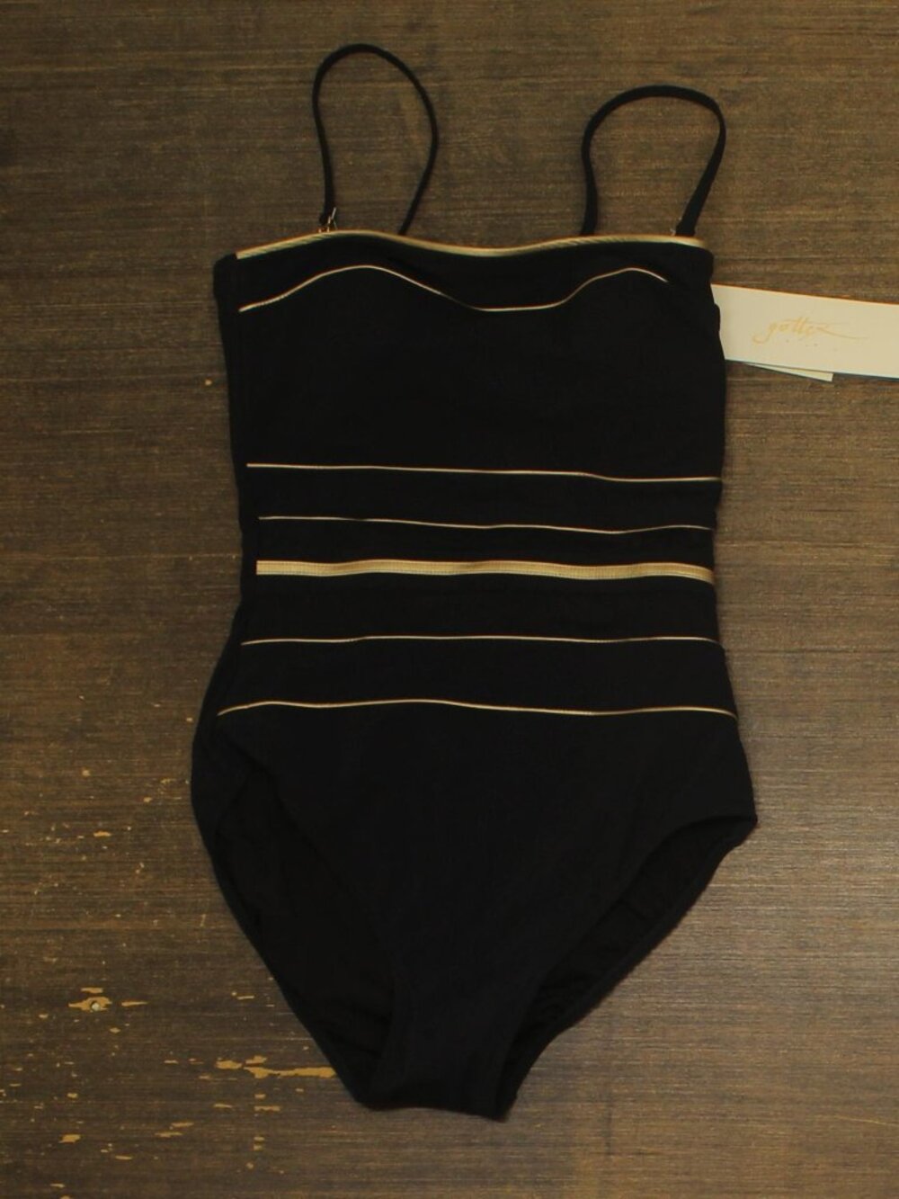 Gottex Black Standard Onyx Bandeau One Piece Swimsuit Oo070R Gold 8